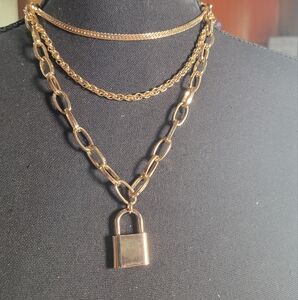 Source Unknown Gold Layered Lock Necklace